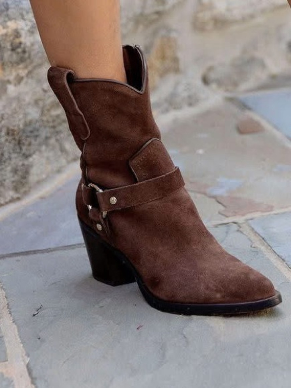 NEW Dolce Vita Kenzen Chocolate Brown Suede Harness Booties Size 8 - Picture 1 of 10